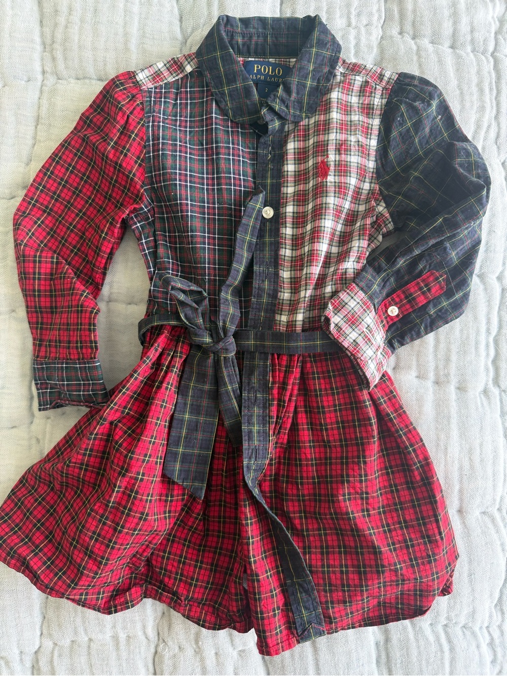 Polo by Ralph Lauren Red, Navy & White Mixed Plaid Girls' Shirt Dress